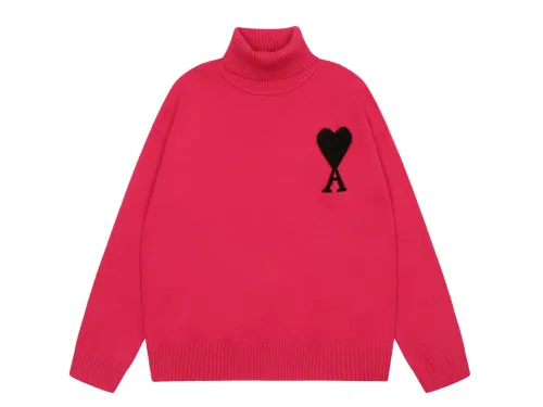 Am1 2024SS classic red jacquard big heart turtleneck sweater
