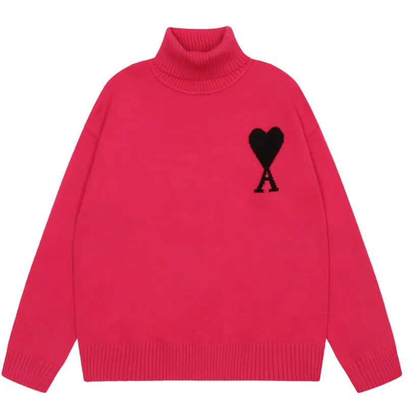 Am1 2024SS classic red jacquard big heart turtleneck sweater