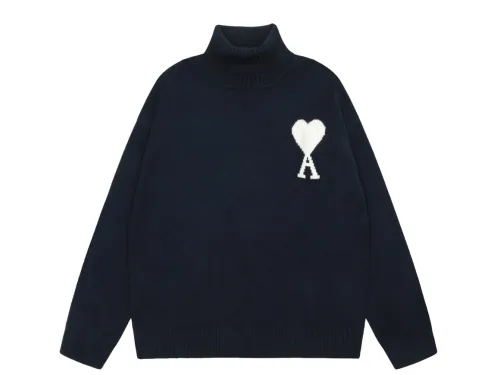 Am1 2024SS classic black jacquard big heart turtleneck sweater