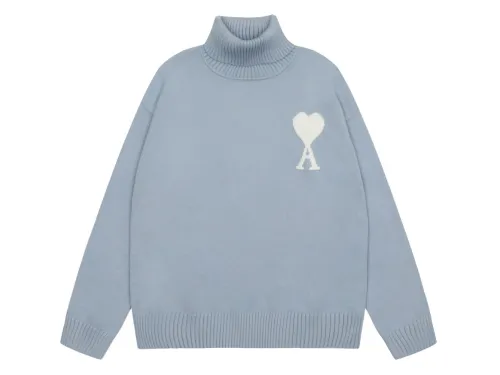 Am1 2024SS classic blue jacquard big heart turtleneck sweater