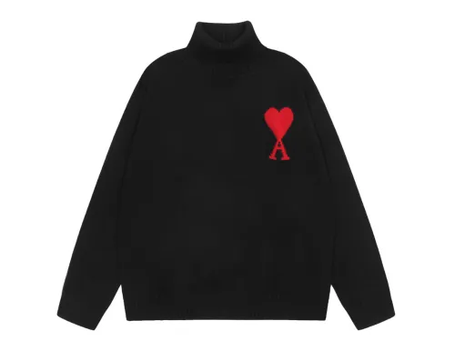 Am1 2024SS classic black jacquard big heart turtleneck sweater