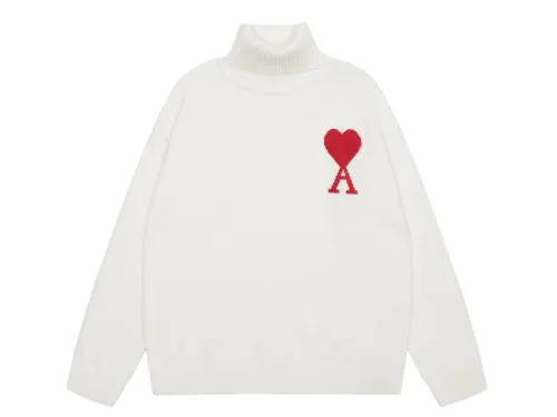 Am1 2024SS classic white jacquard big heart turtleneck sweater