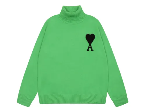 Am1 2024SS classic green jacquard big heart turtleneck sweater