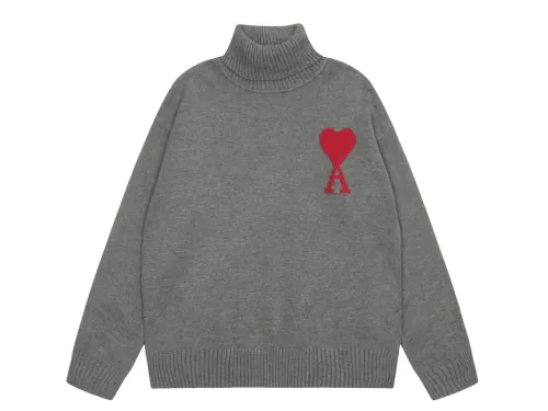 Am1 2024SS classic gray jacquard big heart turtleneck sweater