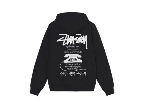 Stu$$y OLD PHONE TEE pigment dyed graphic print hoodie with vintage phone design