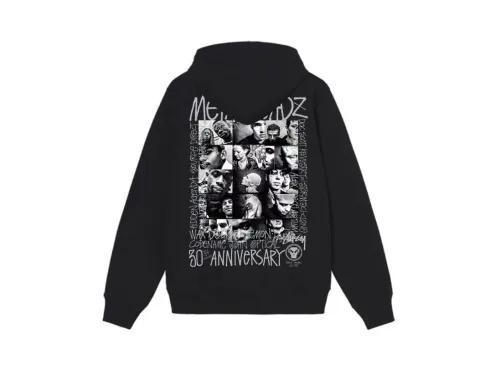 Stu$$y x Metalheadz SS24 collaboration hoodie with chest logo and character graphic print