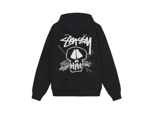 Stu$$y SS24 Casual Lettering Round Neck Skull Graphic Printed Crewneck Hoodie