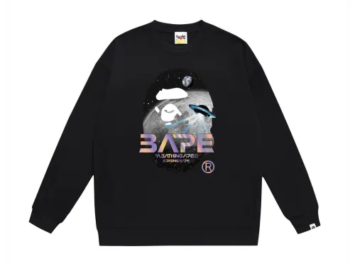 BAPE Mid-Autumn Moon and UFO Ape Head holographic logo graphic crewneck sweatshirt