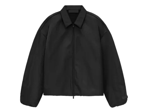 FEAR OF GOD ESSENTIALS 24FW stand collar windbreaker with appliqué letter embroidery.