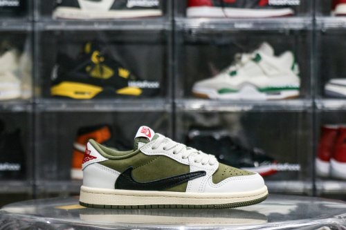 Travis Scott x Jordan 1 Retro Low  'Reverse Olive / Medium Olive' Kid (LN5 A1)