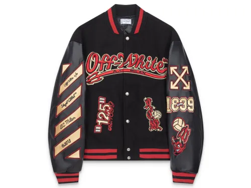 Off-White Embroidered Patchwork Leather Jacket