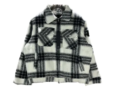 Stone 1sland Black and White Checkered Wool-cotton Padded Jacket
