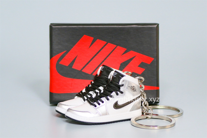 Mini Sneaker Air Jordan 1  'White/Silver'  3D keychain