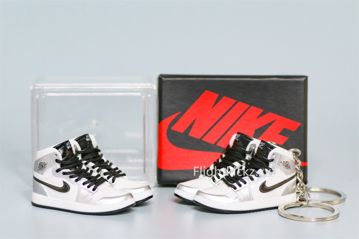 Mini Sneaker Air Jordan 1  'White/Silver'  3D keychain