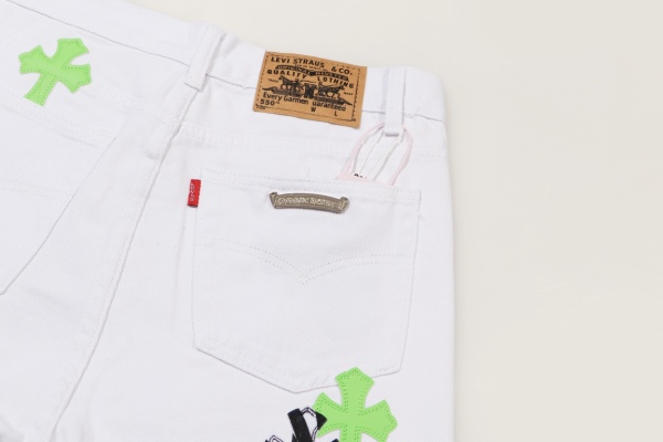 Chrome Hearts Green Zebra Print Croesses White Pants