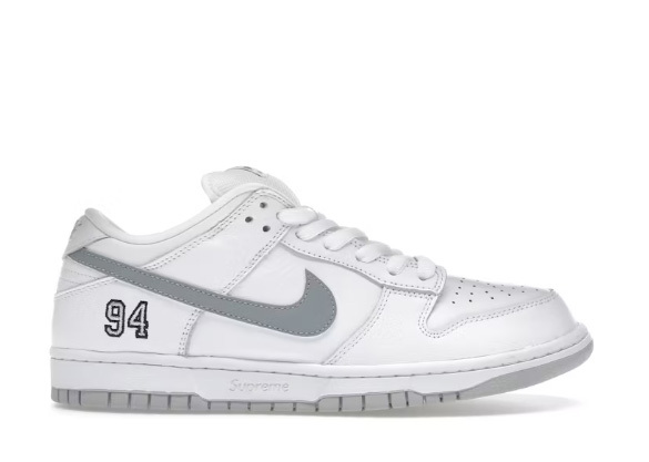 Nike SB Dunk Low Supreme 94 White Metallic Silver