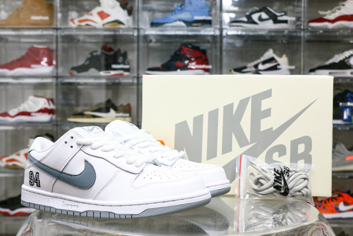 Nike SB Dunk Low Supreme 94 White Metallic Silver