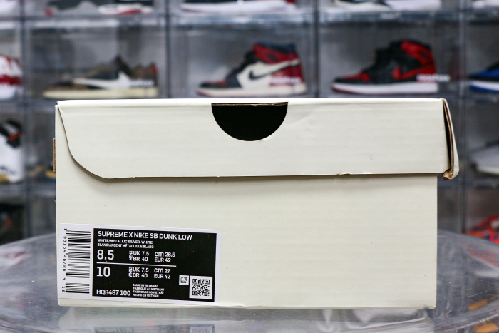 Nike SB Dunk Low Supreme 94 White Metallic Silver