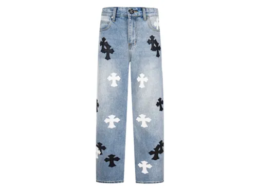 Chrome Hearts Black White Croesses Jeans