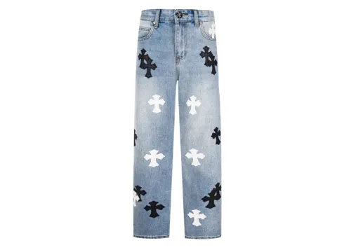 Chrome Hearts Black White Croesses Jeans