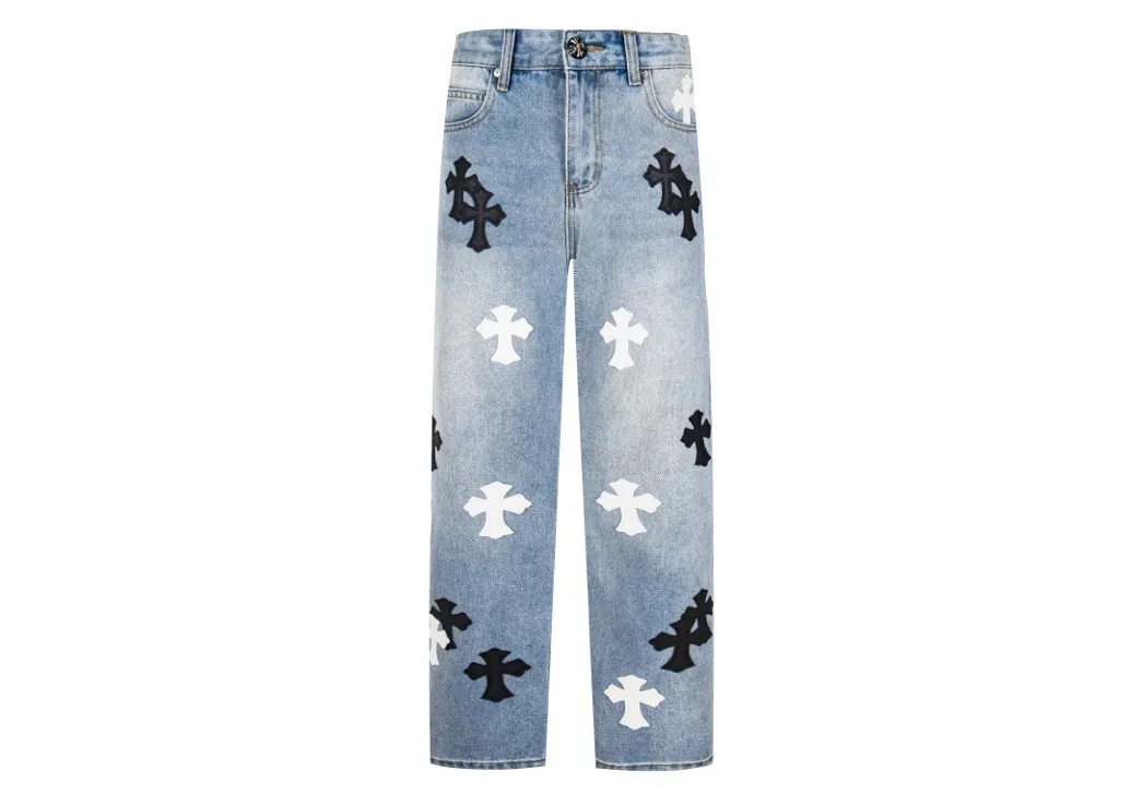 Chrome Hearts Black White Croesses Jeans