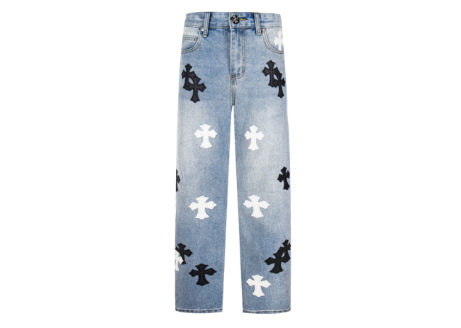 Chrome Hearts Black White Croesses Jeans