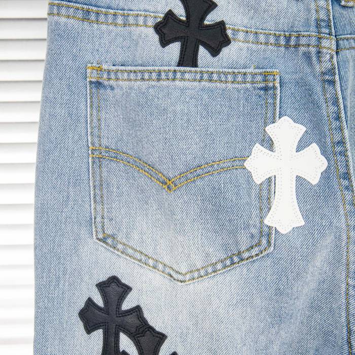 Chrome Hearts Black White Croesses Jeans