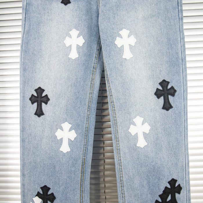 Chrome Hearts Black White Croesses Jeans
