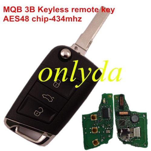 For VW MQB platm 3 button Keyless flip remote key  with AES ID48 chip-434mhz