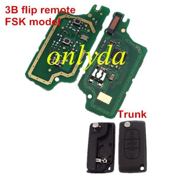 For Citroen 3 Button Flip  Remote Key with 46 chip PCF7961 chip FSK model  with VA2 and HU83 blade, trunk and light button , please choose the key shell