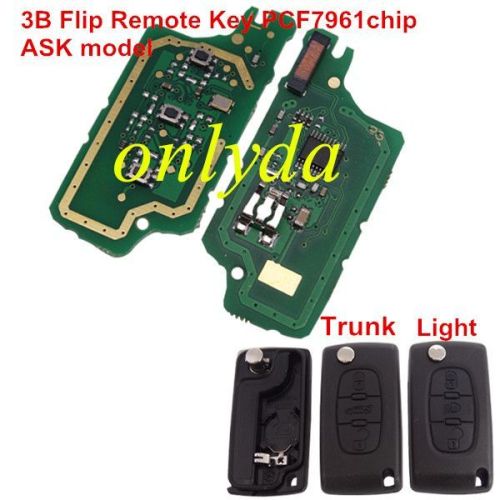 For Citroen 3 Button Flip  Remote Key with 46 chip PCF7961 chip ASK model  with VA2 and HU83 blade, trunk and light button , please choose the key shell