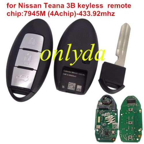 For Nissan Teana 3B keyless  remote 434mhz chip:chip:7945M  (4Achip) Continental:S180144311 CMIIT ID:2014DJ6447