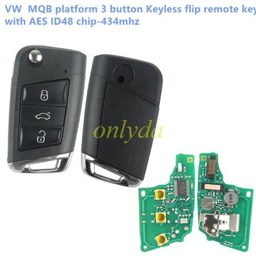 KYDZ Brand  For  VW  MQB platm 3 button Keyless flip remote key  with AES ID48 chip-434mhz & HU66 blade, used  T-Cross,  ect