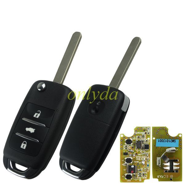 For  Changan 3 button  CS15 Flip Key Remote Control ... Flip Key Assembly (with Circuit Board)  with 433mhz