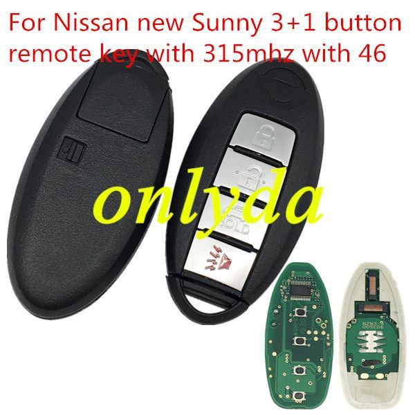 For Nissan new Sunny 3+1 button remote key with 315mhz with 46-PCF7952