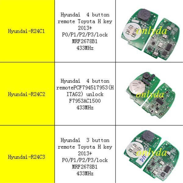 For 4 button remote Toy H key 2013+ P0/P1/P2/P3/lock  MRF2678B1 with 433MHZ,please choose which one do you need ?