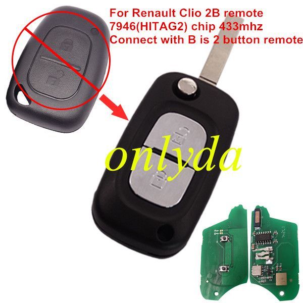 For Renault Clio 2 button remote 7946(HITAG2)  ASK chip-433mhz