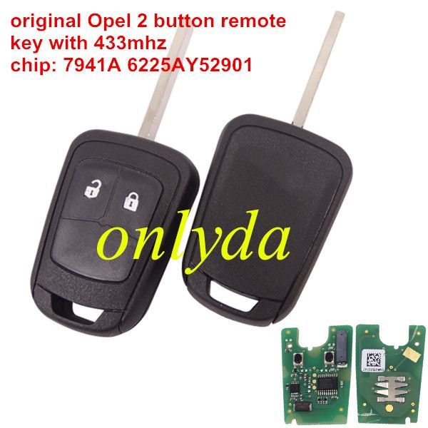 For Opel original 2 button remote key with 434mhz chip: 7941A  6225AY52901 FCCID: ZY13246338G G4 model， original pcb+aftermarket key shell