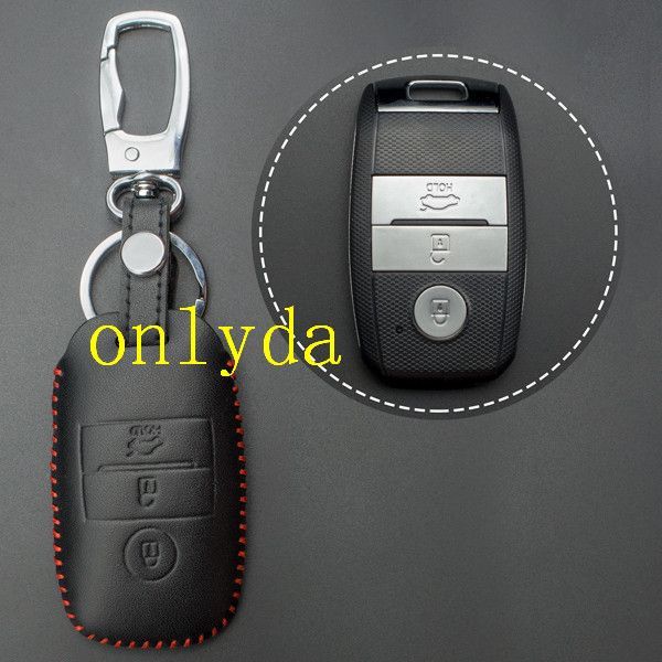 For Kia 3 button cowhide leather case K3 K3S K5 K4.Black Color