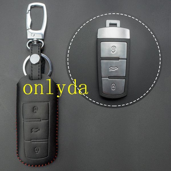 For VW 3 button cowhide leather case VW CC New MAGOTANCC,Black Color