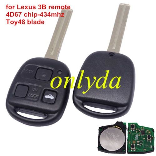 For Lexus 3 button remote key with 4D67 chip with 315mhz/433mhz use for Lexus land cruiser prado (short blade)