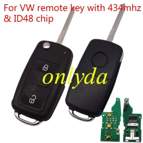 For   VW 2 button remote key with 433mhz & ID48 glass chip 5KO 959 753AB