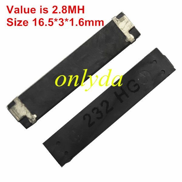 For Inductor Value is 2.38MH  Size 16.5*3*1.6mm