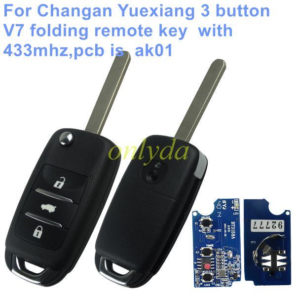 For  Changan Yuexiang 3 button  V7 folding remote key  with 433mhz,pcb is  ak01