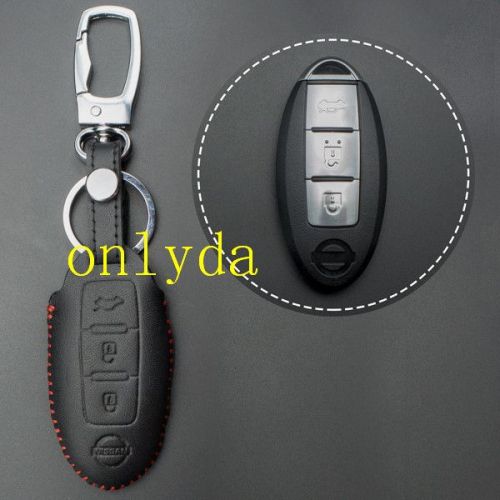 For Nissan 3 button cowhide leather case Nissan SYLPHY,QASHQAI,TEANA,TIIDA,Black Color