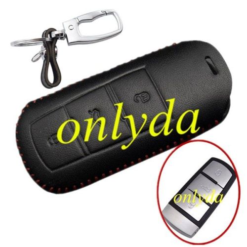 For VW 3 button cowhide leather case VW CC New MAGOTANCC,Black Color