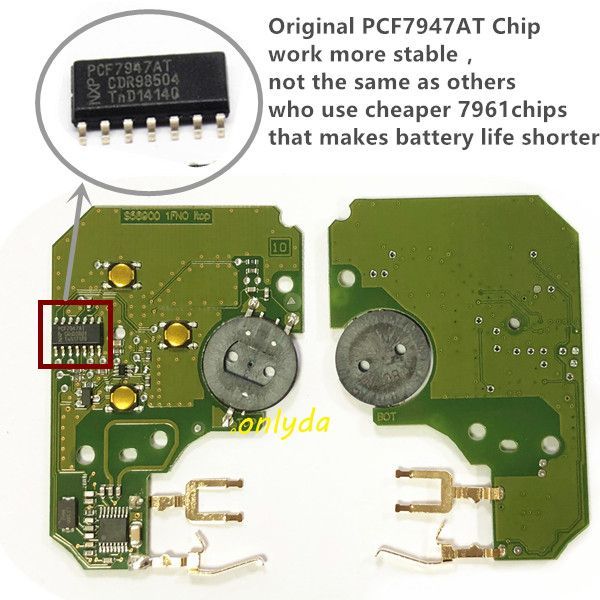For  Renault:Megane II,Scenic II,3 button card  original pcf7947-433mhz , pls choose if need badge