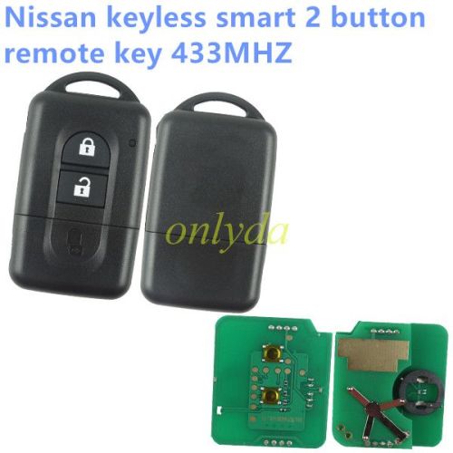 For Nissan keyless smart 2 button remote key 433MHZ with 4D60 chip without badge