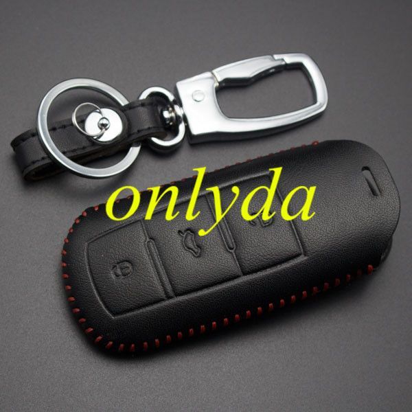 For VW 3 button cowhide leather case VW CC New MAGOTANCC,Black Color