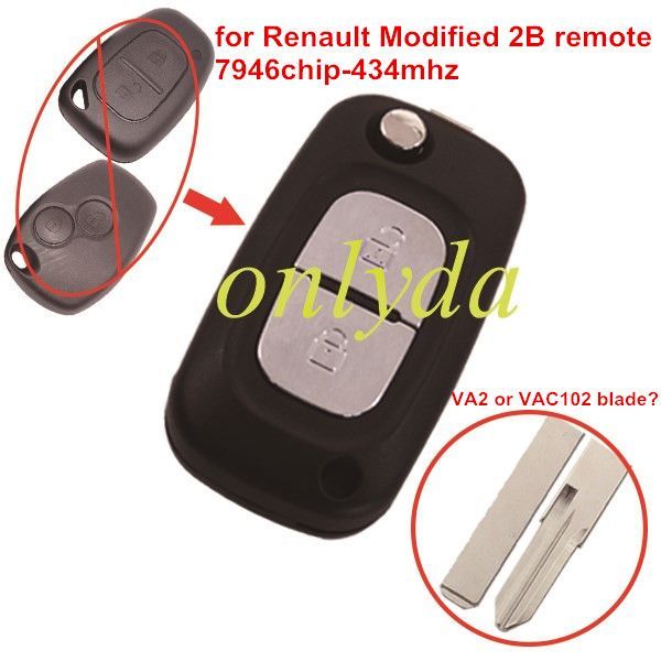 For Renault Modified 2 button remote key 7946 chip-434mhz